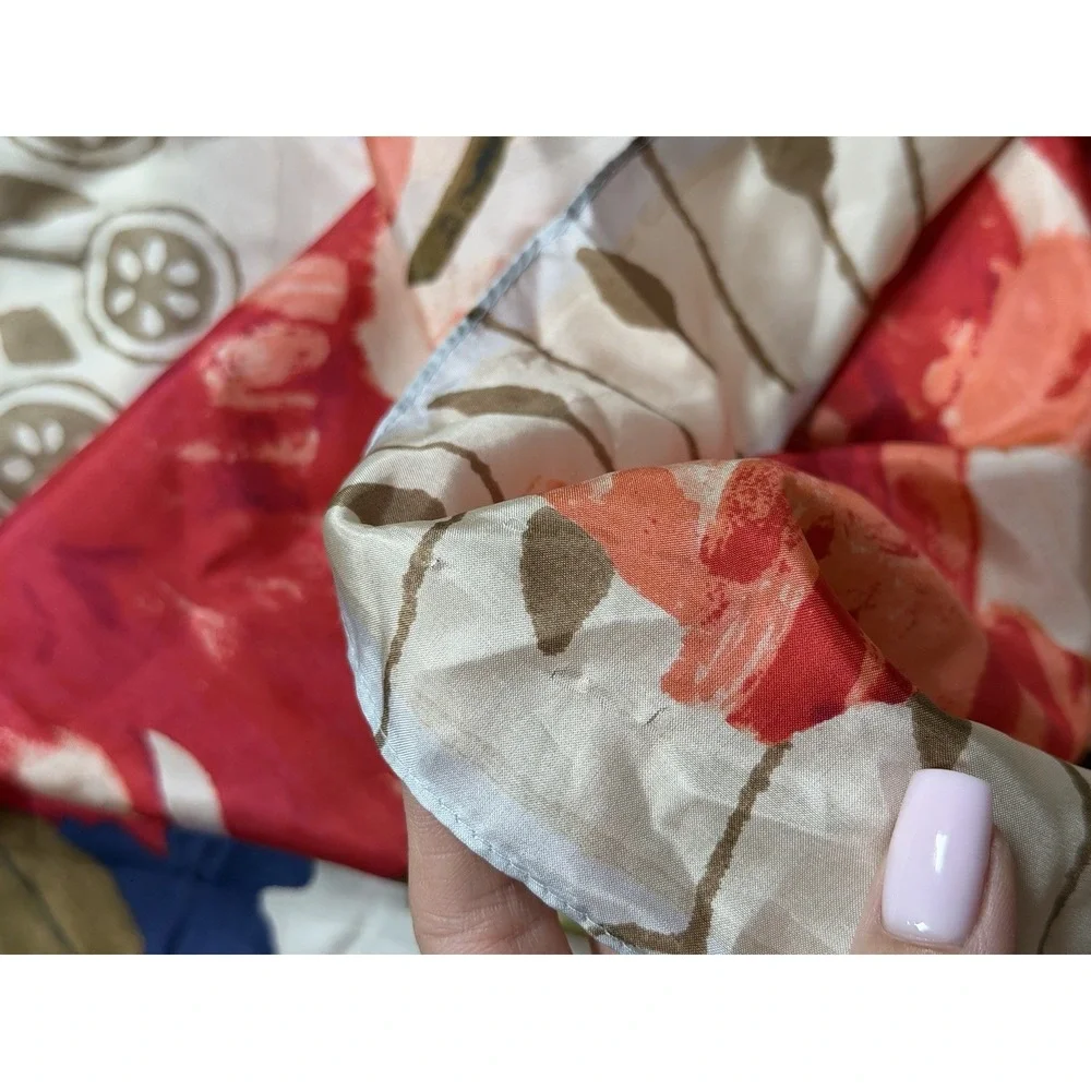 Lucky Brand Multicolor Peony Garland 100% Silk Floral Scarf w Tassels 41.5x42